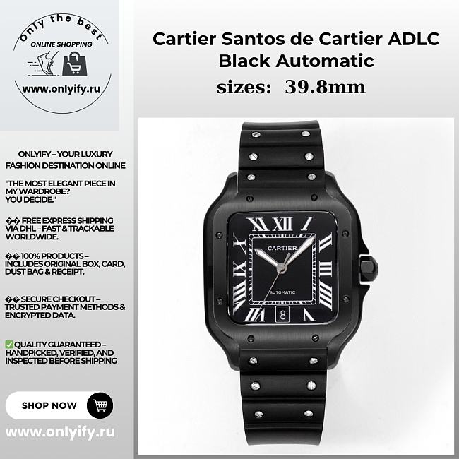 Cartier Santos de Cartier ADLC Black Automatic – Black Dial, Rubber Strap, 39.8mm - 1