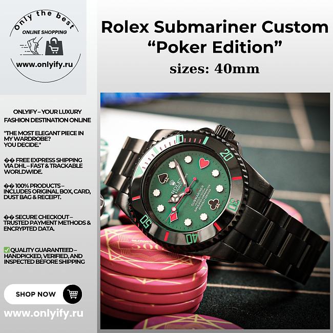 Rolex Submariner Custom “Poker Edition” – Black PVD, Green Dial, Playing Card Markers - 1