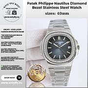 Patek Philippe Nautilus Diamond Bezel Stainless Steel Watch – Blue Textured Dial - 1