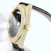 Rolex Day-Date 36 Black Dial 18K Yellow Gold Diamond Bezel Watch – Leather Strap - 6