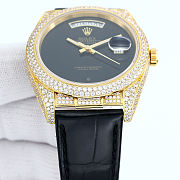 Rolex Day-Date 36 Black Dial 18K Yellow Gold Diamond Bezel Watch – Leather Strap - 4