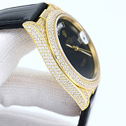 Rolex Day-Date 36 Black Dial 18K Yellow Gold Diamond Bezel Watch – Leather Strap - 3