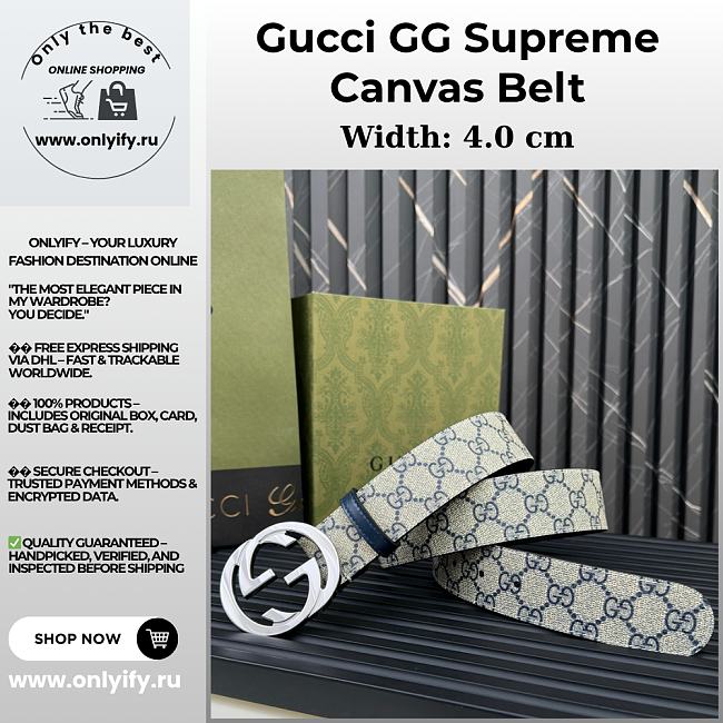 Gucci GG Supreme Canvas Belt with Interlocking G Buckle – Navy Blue - 1