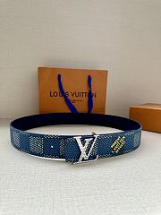 Louis Vuitton Blue Monogram Canvas Belt with Gold LV Buckle - 4