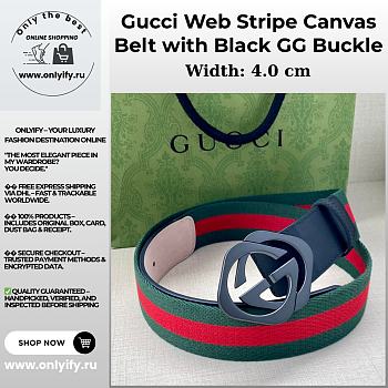 Gucci Web Stripe Canvas Belt with Black GG Buckle