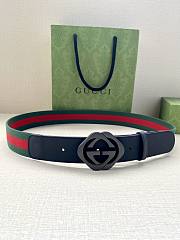 Gucci Web Stripe Canvas Belt with Black GG Buckle - 5