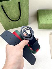 Gucci Web Stripe Canvas Belt with Black GG Buckle - 2