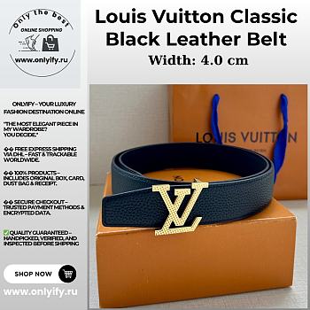 Louis Vuitton Classic Black Leather Belt – Textured Gold LV Buckle