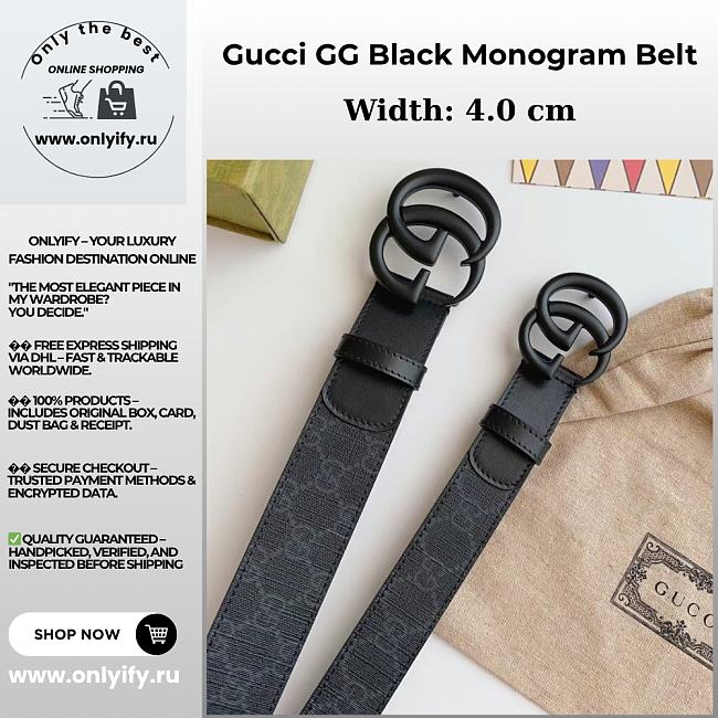 Gucci GG Black Monogram Belt – Matte Black Double G Buckle - 1