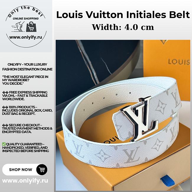 Louis Vuitton Initiales Belt – White Monogram with Silver LV Buckle - 1