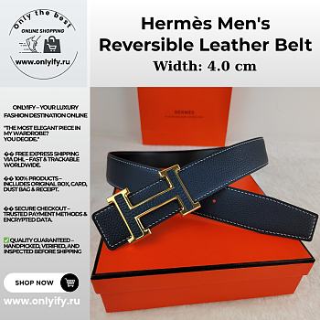 Hermès Men's Reversible Leather Belt with Gold H Buckle – Black & Navy