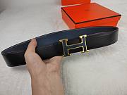 Hermès Men's Reversible Leather Belt with Gold H Buckle – Black & Navy - 5
