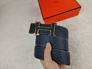 Hermès Men's Reversible Leather Belt with Gold H Buckle – Black & Navy - 3