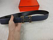 Hermès Men's Reversible Leather Belt with Gold H Buckle – Black & Navy - 2
