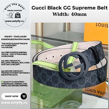 Gucci Black GG Supreme Belt – Matte Black Round GG Buckle