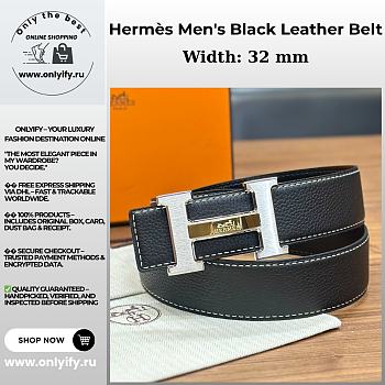 Hermès Men's Black Leather Belt – Silver & Gold H Buckle