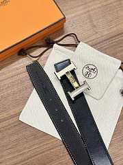 Hermès Men's Black Leather Belt – Silver & Gold H Buckle - 4