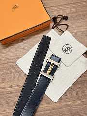 Hermès Men's Black Leather Belt – Silver & Gold H Buckle - 5