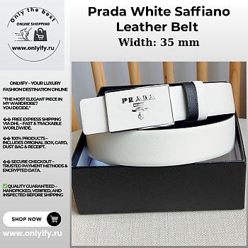Prada White Saffiano Leather Belt – Silver Logo Buckle