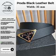 Prada Black Leather Belt – Gold Triangle Logo Buckle - 1