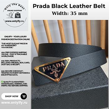 Prada Black Leather Belt – Gold Triangle Logo Buckle
