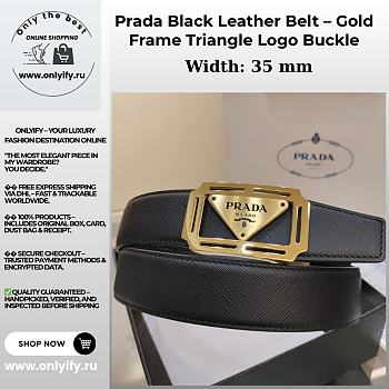 Prada Black Leather Belt – Gold Frame Triangle Logo Buckle