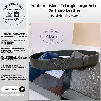 Prada All-Black Triangle Logo Belt – Saffiano Leather