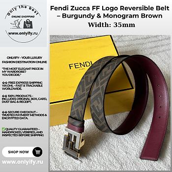 Fendi Zucca FF Logo Reversible Belt – Burgundy & Monogram Brown