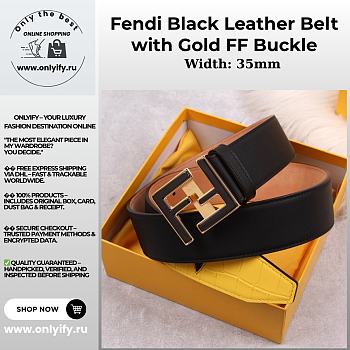 Fendi Black Leather Belt with Gold FF Buckle