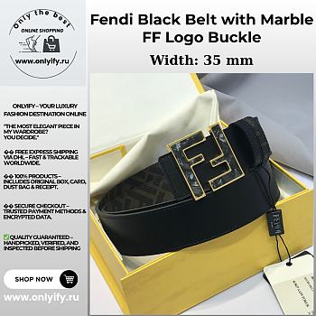 Fendi Black Belt with Marble FF Logo Buckle