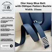 Dior Navy Blue Belt with Oblique Pattern Buckle - 1