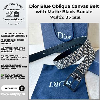 Dior Blue Oblique Canvas Belt with Matte Black Buckle