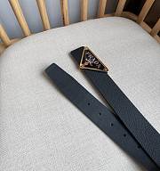 Prada Black Leather Belt – Gold Triangle Logo Buckle - 4