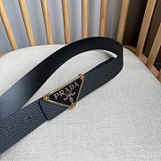 Prada Black Leather Belt – Gold Triangle Logo Buckle - 3