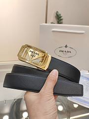 Prada Black Leather Belt – Gold Frame Triangle Logo Buckle - 2