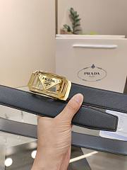 Prada Black Leather Belt – Gold Frame Triangle Logo Buckle - 3