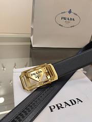 Prada Black Leather Belt – Gold Frame Triangle Logo Buckle - 4