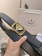 Prada Black Leather Belt – Gold Frame Triangle Logo Buckle - 5