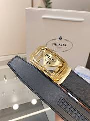 Prada Black Leather Belt – Gold Frame Triangle Logo Buckle - 6