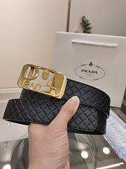 Prada Belt Black Quilted Leather – Gold Bold Logo Buckle - 2