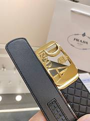 Prada Belt Black Quilted Leather – Gold Bold Logo Buckle - 3