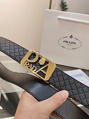 Prada Belt Black Quilted Leather – Gold Bold Logo Buckle - 5