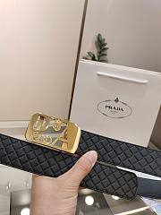 Prada Belt Black Quilted Leather – Gold Bold Logo Buckle - 4