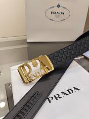 Prada Belt Black Quilted Leather – Gold Bold Logo Buckle - 6