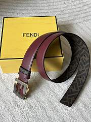 Fendi Zucca FF Logo Reversible Belt – Burgundy & Monogram Brown - 2