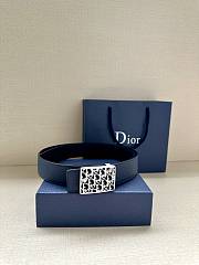 Dior Navy Blue Belt with Oblique Pattern Buckle - 3