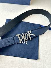 Dior Navy Blue Leather Belt with Gold Dior Letter Buckle - 2