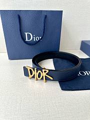 Dior Navy Blue Leather Belt with Gold Dior Letter Buckle - 3