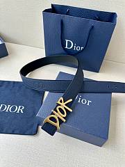Dior Navy Blue Leather Belt with Gold Dior Letter Buckle - 5