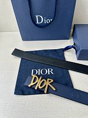 Dior Navy Blue Leather Belt with Gold Dior Letter Buckle - 6